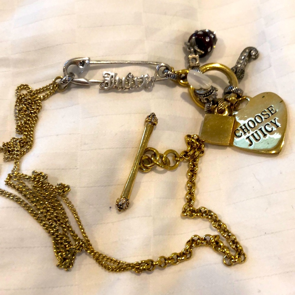 Juicy Couture gold toggle safetypin charm necklace
